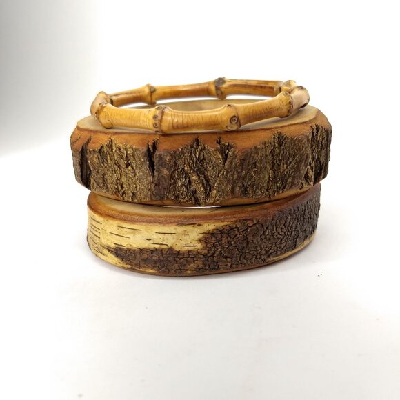 Carved Wood Bark Bracelets Lot 3 Farmhouse Fairy Cottagecore Hippie Boho Granola - Picture 5 of 15